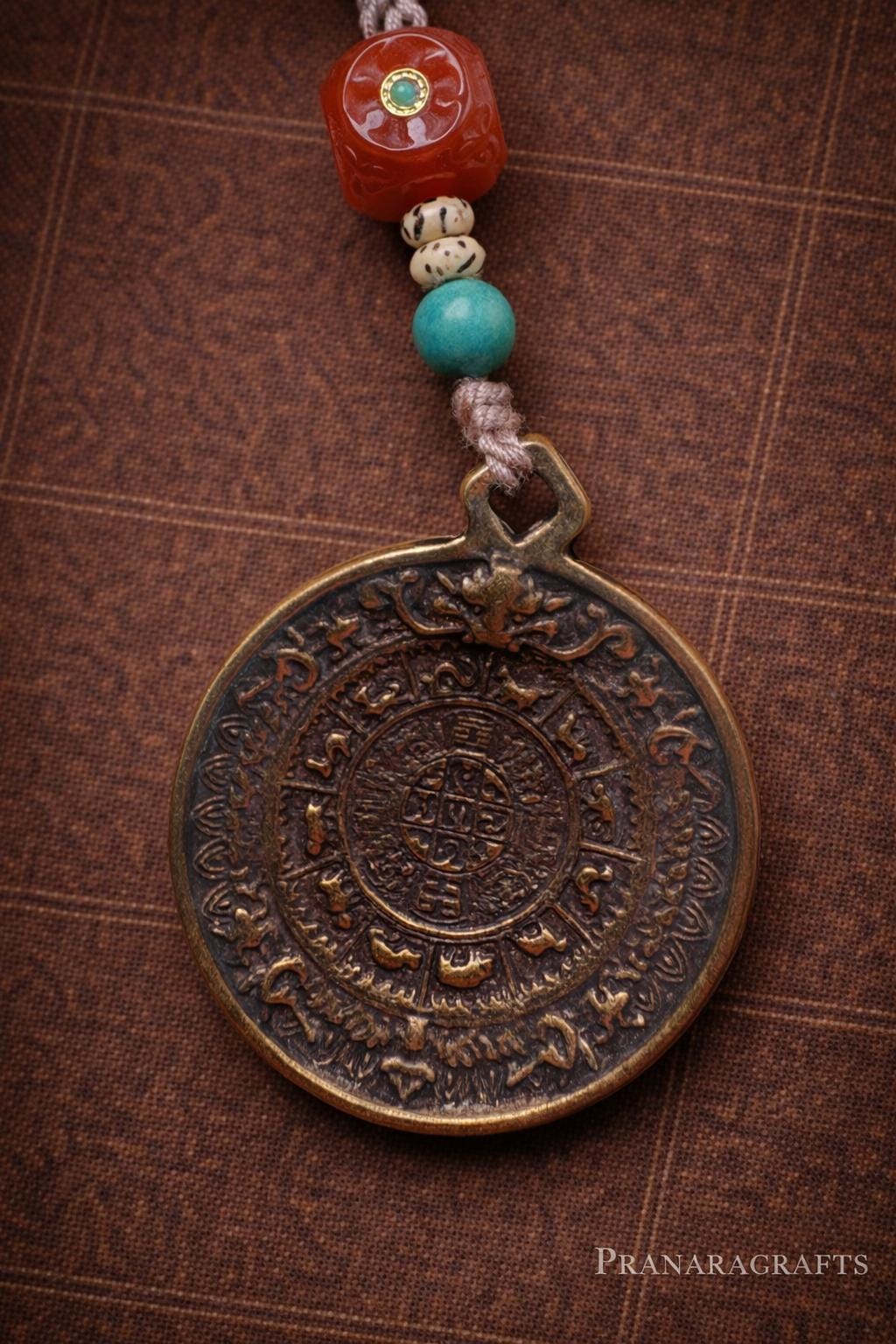 Tibetan Protection Amulet Pendant – Vintage Bronze Spiritual Charm (Bagua Symbol), Car Hanging