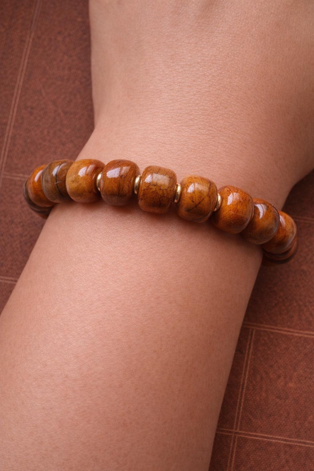 Tibetan Yak Bone Barrel Bead Bracelet – Vintage Mala Style with Spacer Beads