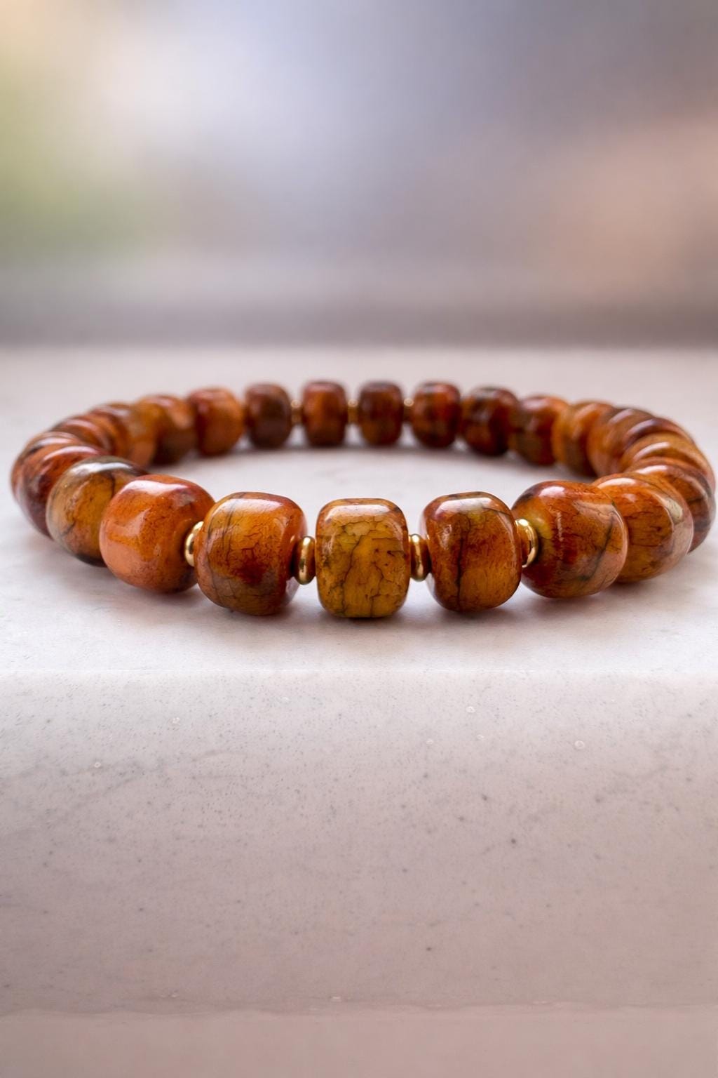 Tibetan Yak Bone Barrel Bead Bracelet – Vintage Mala Style with Spacer Beads