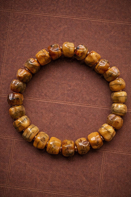 Tibetan Yak Bone & Bodhi Seed Bracelet – Vintage Carved Prayer Beads Mala Style